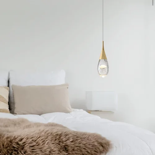 Miniatura 5 de JoollySun Mini lámpara colgante de cristal: 1 luz de lágrima regulable de 3 colores (3000 K-6000 K) colgante LED para isla de cocina baño - cromo