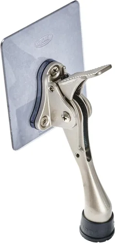 HOME&I Tope de puerta abatible de 4 pulgadas con placa de montaje autoadhesiva grande, tope de puerta ajustable resistente, soporte de puerta Níquel