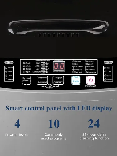 Miniatura 4 de Lavadora completamente automática con pantalla LED, bomba de drenaje portátil de 17.7 libras, 10 programas y 8 niveles de agua seleccionados, ideal