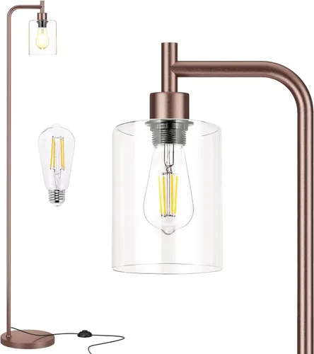 Miniatura 16 de Ziisee Lámparas de pie para sala de estar, lámpara de pie con pantalla de vidrio ámbar, lámpara de pie moderna con bombillas LED, lámpara de pie