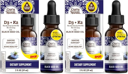 Miniatura 11 de GuruNanda Aceite de semilla negra, Nigella sativa prensada en frío, rico en vitamina D3, 5000 unidades, K2 y E, alta timoquinona Potente