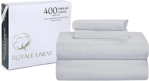 Miniatura 11 de Royale Linens - Juego de sábanas de 400 hilos, 100 % algodón cultivado en EE. UU., 4 piezas, sábana de satén, tamaño Queen - 1 sábana bajera, 1