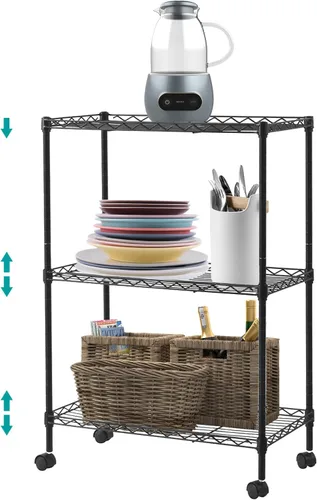 Miniatura 15 de Estante de alambre ajustable de 3 niveles, estantes de almacenamiento de metal de 3 niveles con patas niveladoras, unidad de estantería de alambre
