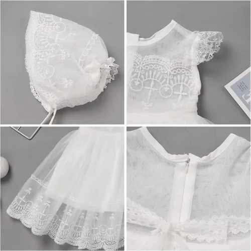 Miniatura 5 de Vestido de otoño de manga larga para niña pequeña, vestido de encaje con flores, boda, primer cumpleaños, bautizo, vestido con sombrero