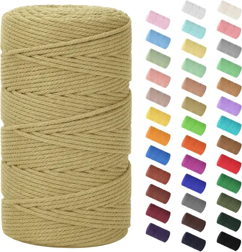 Miniatura 49 de Cordón de macramé de 0.079 in x 380 yardas (1140 pies), cuerda de algodón natural para colgar en la pared, ganchos de plantas, manualidades, Beige