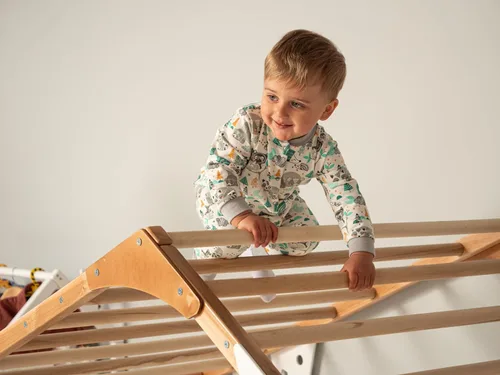 Miniatura 7 de Cama Montessori 2 en 1 tamaño individual con gimnasio interior para niños para actividades en el hogar, cama de piso fabricada en Europa