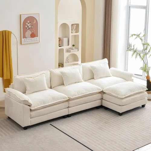 Miniatura 57 de Oprisen Sofá Seccional Modular, Cómodo Cloud Couch Sofá Seccional, Sofá Cama de Chenilla con Asiento Profundo con Almohadas Decorativas para Sala