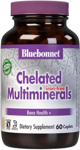 Bluebonnet Nutrition Multiminerales quelados de alta potencia (sin hierro), minerales quelados Albion, sin soja, sin gluten, sin OMG, certificado