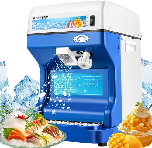 NEWTRY Máquina de afeitar de hielo comercial, trituradora eléctrica de cubitos de hielo, máquina de cono de nieve con hoja de aleación de aluminio,