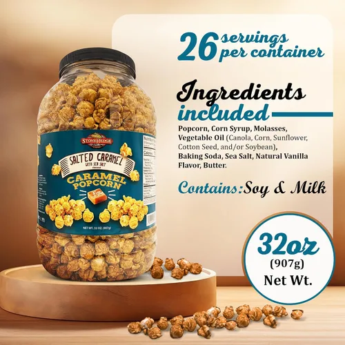 Miniatura 2 de Stonehedge Farms Palomitas de maíz con sabor a caramelo salado, tina grande de 32 onzas, perfectas para vacaciones y Navidad, aperitivos dulces