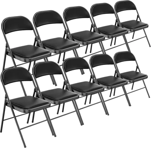 Miniatura 24 de Bonnlo Silla Plegable con Cómodo Cojín Acolchado y Respaldo, Sillas Plegables Portátiles para Exterior, Eventos de Oficina, Bodas, Cuero Pu, 4 Negras