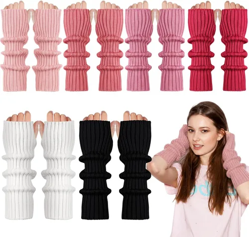 Miniatura 12 de Berlune 6 pares de mangas de brazo kawaii para mujer y niñas, calentadores de brazos de estilo japonés Y2K para disfraz escolar, 6