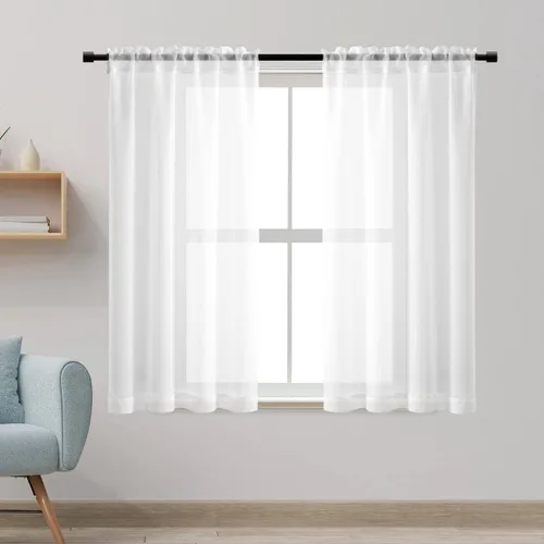 Miniatura 18 de XTMYI Cortinas negras de 48 pulgadas de largo para dormitorio, juego de 2 paneles, bolsillo para cortinero, cortinas de encaje transparentes
