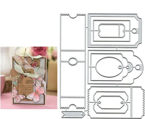 Etiquetas troqueladas de metal, troqueles de corte de etiquetas para tarjetas de álbumes de recortes, troqueles decorativos de papel para álbumes de