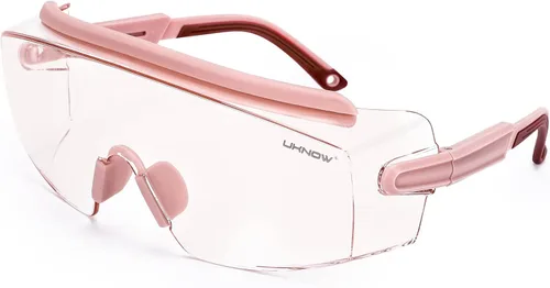 UKNOW Anteojos de seguridad sobre lentes, gafas de seguridad antivaho protección ocular envolvente, gafas protectoras ANSI Z87.1 Rosa (ligeramente