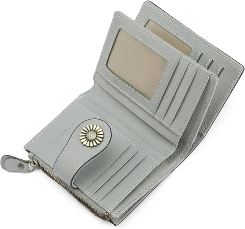 Miniatura 145 de SENDEFN - Billetera pequeña de piel auténtica para mujer, diseño plegable con ventana para tarjeta de identificación