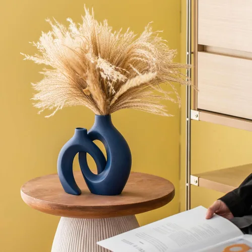 Miniatura 7 de Lvases - Juego de 2 jarrones de cerámica hueca Snuggle, estilo nórdico moderno boho, jarrones de cerámica estética floral para decoración del hogar
