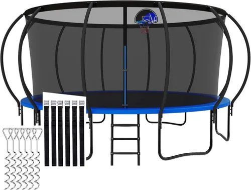Miniatura 11 de Trámpolines de 1500 libras 8 10 12 14 15 16 pies para niños y adultos con red de protección, estacas para viento, aro de baloncesto, trámpolines