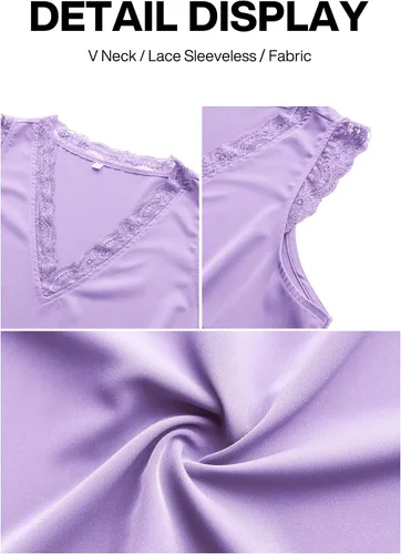 Miniatura 170 de VIISHOW - Camiseta sin mangas, sexy, con cuello en V y bordes de encaje para mujer, camisola de vestir, camisas de gasa, sin mangas, casuales