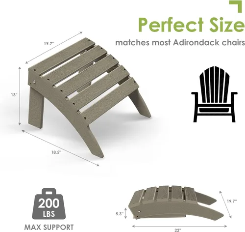Miniatura 2 de GREENVINES Adirondack-Ottoman Grano de madera Juego de 2 Plástico HDPE Reposapiés para exteriores Todo clima Reposapiés Reposapiés