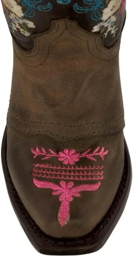 Miniatura 3 de Girls Jazmin Brown Toddler Floral Embroidery Cowgirl Boots Snip Toe