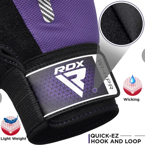 Miniatura 6 de RDX Guantes de levantamiento de pesas para gimnasio, entrenamiento de fitness, protección completa acolchada antideslizante, ultra ventilados