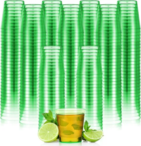 Tioncy Paquete de 300 vasos de plástico de 1 onza, mini vasos de chupito reutilizables de 1 onza pequeños vasos de plástico para bodas, fiestas de