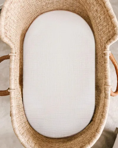 Miniatura 2 de Sábana de moisés para bebé niño y niña, sábanas ajustadas para colchón rectangular, ovalado, de forma de reloj de arena, sábanas de cesta de Blanco