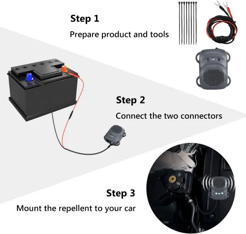 Miniatura 4 de Angveirt Repelente de roedores para motor de automóvil, debajo del capó, repelente de roedores con luces estroboscópicas, repelente ultrasónico
