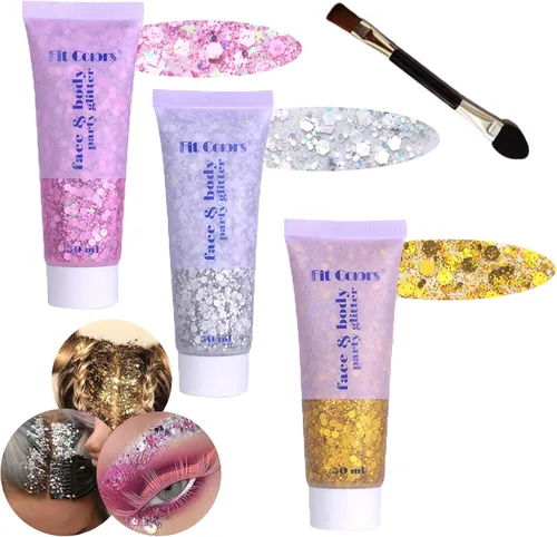 Miniatura 8 de Gel con purpurina para el cuerpo y la cara: Accesorios para conciertos de cantantes, disco, festival, rave, maquillaje con purpurina facial, 150 ml