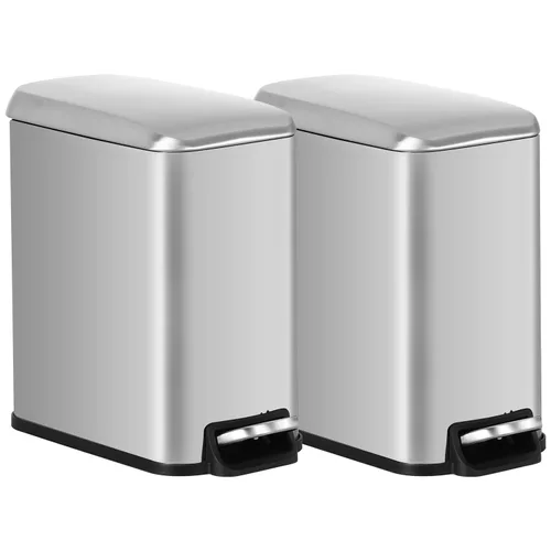 Miniatura 10 de BestOffice Basurero de baño con tapa, cubo de basura pequeño con pedal de 1.3 galones, cubo de basura blanco de acero inoxidable para baño