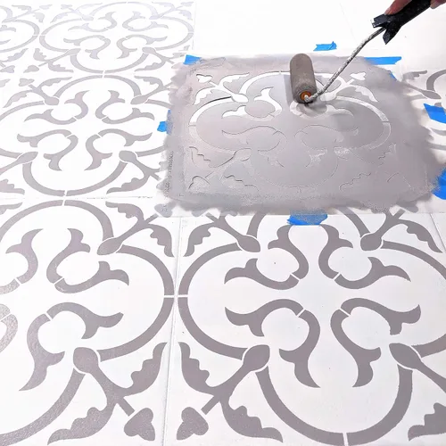 Miniatura 2 de STENCILIT® Plantilla de azulejos escandinavos para pisos, reposicionable para una plantilla de azulejos de 12 x 12 pulgadas, plantillas de concreto