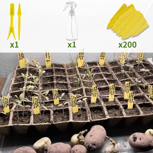 Miniatura 7 de Bandeja de inicio de semillas de 200 celdas, paquete de 20 kits de inicio de semillas biodegradables, macetas de turba para plántulas con 200