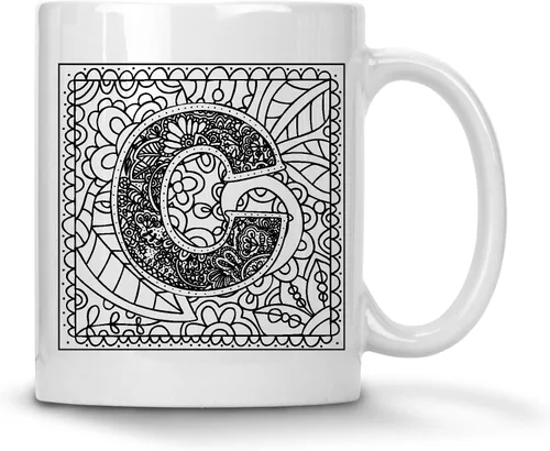 Miniatura 13 de Alankathy Mugs Taza de café monograma, 11 oz, color blanco (A)