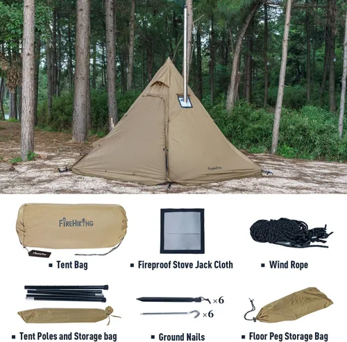 Miniatura 7 de FIREHIKING Tienda de campaña caliente para 2-4 personas Tipi con estufa Jack para mochileros Caza 11'6" x 6'11" with Stove Jack