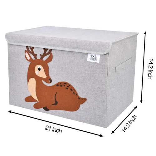 Miniatura 3 de CLCROBD Cofre plegable grande de juguetes para niños con tapa abatible, organizador de almacenamiento de juguetes de animales de tela plegable