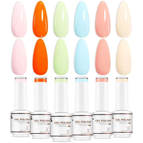 Miniatura 8 de Nicedeco Esmalte de uñas de gel sin hema, 6 colores, sin crueldad, vegano, rojo, borgoña, rojo, brillante, esmalte de uñas en gel para manicura