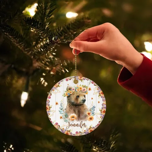 Miniatura 5 de Hyturtle Adorno de Navidad personalizado para los amantes de los osos, adorno de cerámica con nombre personalizado de Just A Girl Who Loves Bears