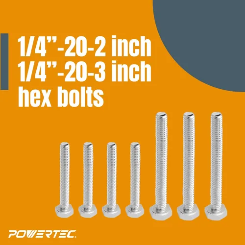 Miniatura 3 de POWERTEC 71130 Kit de Perilla de Riel en T con pernos hexagonales de 1/4-20 por 1-1/2" y arandelas, juego de 36, pernos de riel en T, accesorios