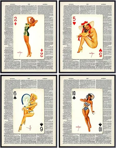 Beach House Pinup Dictionary - Juego de pósteres vintage reciclados para pared, decoración retro elegante para el hogar, casa del lago, cueva de