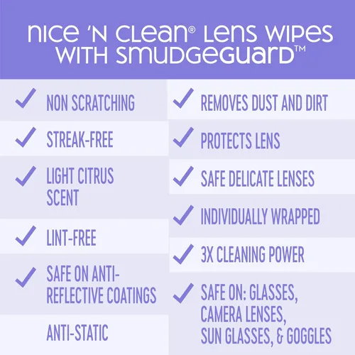Miniatura 9 de Nice 'N CLEAN SmudgeGuard Toallitas para lentes (600 toallitas en total) Toallitas para lentes envueltas individualmente, prehumedecidas, sin