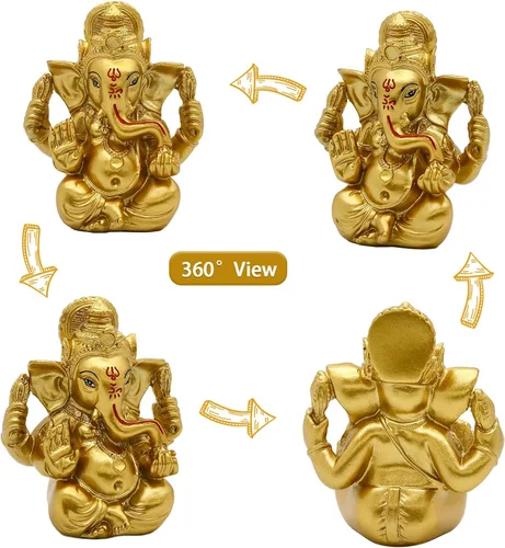 Miniatura 6 de alikiki Estatua de Dios indio Señor Ganesh – Dios hindú Golden Ganesha Figuras de ídolo para decoración de tablero de automóvil, regalo hindú indio