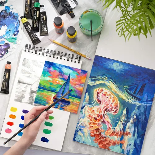 Miniatura 6 de ARTEZA Bloc de lona de 9 x 12 pulgadas, paquete de 1 – 10 hojas de papel de lienzo preimprimado para pintura acrílica, óleo y mixta
