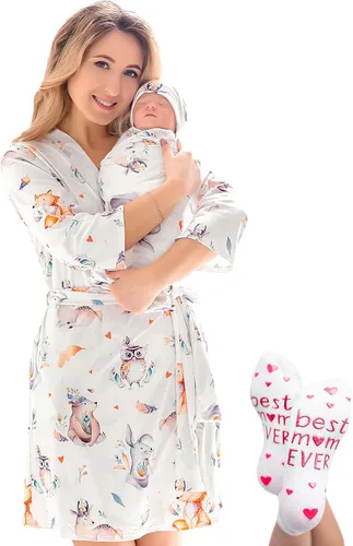 Miniatura 24 de ECO BABY - Conjunto de bata y manta para mamá y yo Bata de maternidad y conjunto de bebé a juego para niña, niño Parto hospitalario y parto