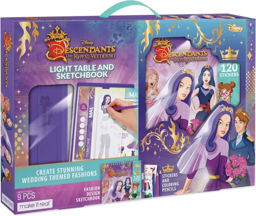 Miniatura 2 de Make It Real - Cuaderno de bocetos de boda real de Disney Descendants con mesa de luz de trazado. Kit de dibujo y trazado de diseño de moda