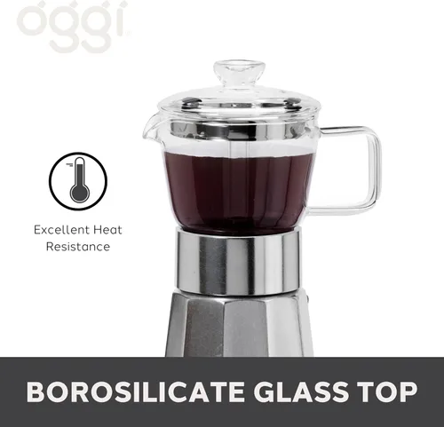 Miniatura 2 de Oggi Cafetera de café expreso para estufa, cafetera italiana de vidrio borosilicato de 4 tazas (4 onzas)