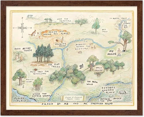 Miniatura 15 de Poster Master Póster de ilustración vintage, impresión de paisaje retro, regalo para bebé, niño, mapa de madera de 100 acres, oso, cerdo, animal