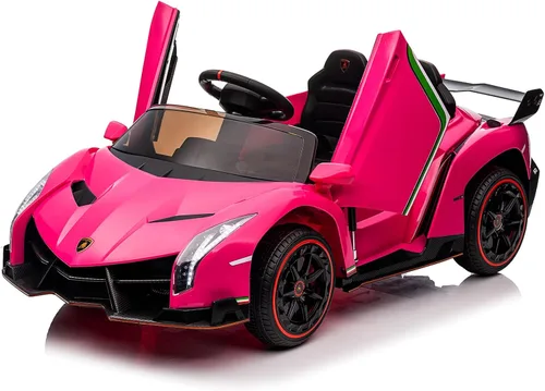 Winado Auto eléctrico para niños de 12V, vehículo con licencia Lamborghini Veneno, juguete de auto con batería, control parental, puertas Rosa