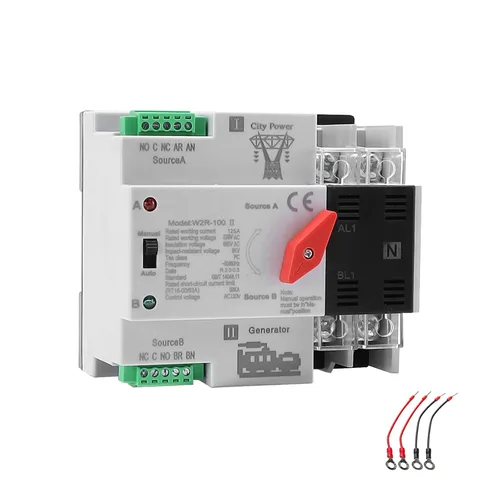 Miniatura 15 de Interruptor de transferencia automática/manual de 63amp AC110V 2P 50/60Hz, interruptor mini ATS de 2 polos 63A de doble potencia solar