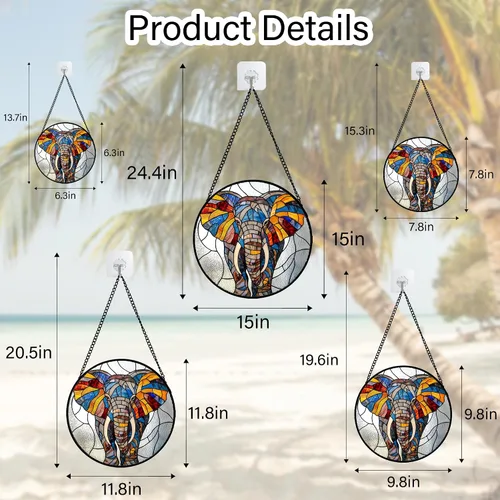 Miniatura 7 de Atrapasoles de Vidrio Manchado para Colgar en Ventana, Elefante Colorido para Capturar el Sol para Puerta, Decoración del Hogar, Atrapasoles de Plata